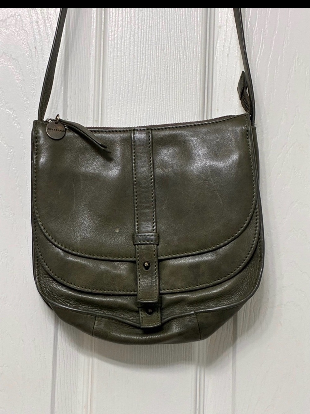Lucky Brand Olive Green Leather Crossbody Shoulder Bag
